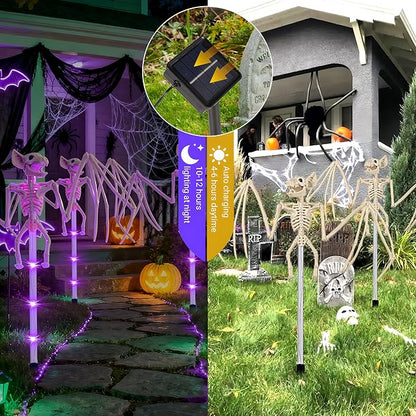 2Pack Halloween Outdoor Solar Garden Light 3D Terrifying Bat Purple Light Pole, Halloween Path Light, Suitable for Courtyard, Garden, and Party Decoration