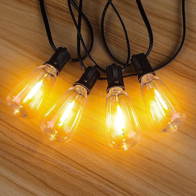 100ft Outdoor String Lights with Rotary Dimmer, 52 LED Edison Bulbs, Dimmable Waterproof Shatterproof 2200K Warm | Lumora