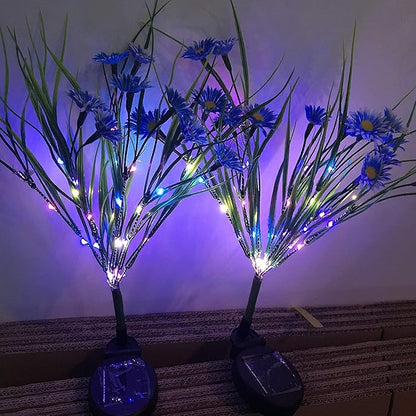 Solar Daisy Flower Decorative Garden Lights, 28 LED, Blue, Green, Multicolor, Waterproof, Solar Powered, Modern Style, Outdoor, 2 Pack