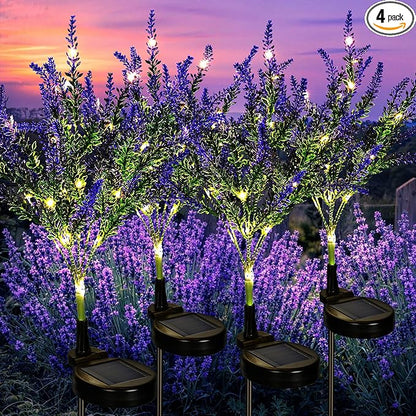 GIGALUMI Solar Garden Lights with Lavender, LED Garden Decor Carefree Solar Flowers Outdoor Waterproof, Yard Decorations Outdoor, Allergy-Free Everlasting Light up Flowers for Yard Patio (Set of 4)