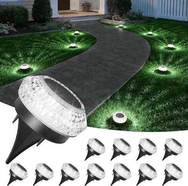 VOLISUN Solar Ground Lights Outdoor,12 Pack Flat Solar Pathway Lights,IP65 Waterproof Solar Powered Disc | Lumora