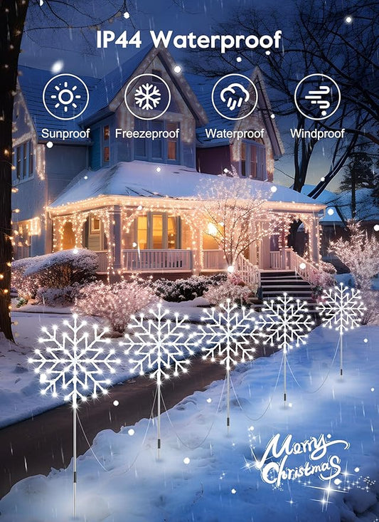 Brightown Large Snowflake Pathway Lights,Total 20-Pack 34" Outdoor Snowflake Christmas Lights Decor for Yard, 8 Modes Sidewalk Marker Stake for Driveway Walkway, IP44 Waterproof, Cool White