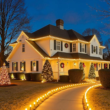 Minetom 100 LED C9 LED Christmas Lights Outdoor, 81FT Lighted Length Plug-in Waterproof C9 String Lights with Timer & Memory Function, 8 Modes, Connectable, for Tree Home Yard Party Indoor, Warm White