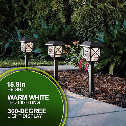 6-Pack Solar Powered Black Square 8 Lumens LED Landscape Pathway Lights with Plastic Lens – Outdoor Use