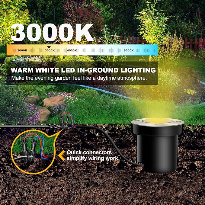 8Pack Low Voltage Landscape Lights with Connectors 3W LED 12-24V In-Ground Lighting IP67 Waterproof Garden Lights | Lumora
