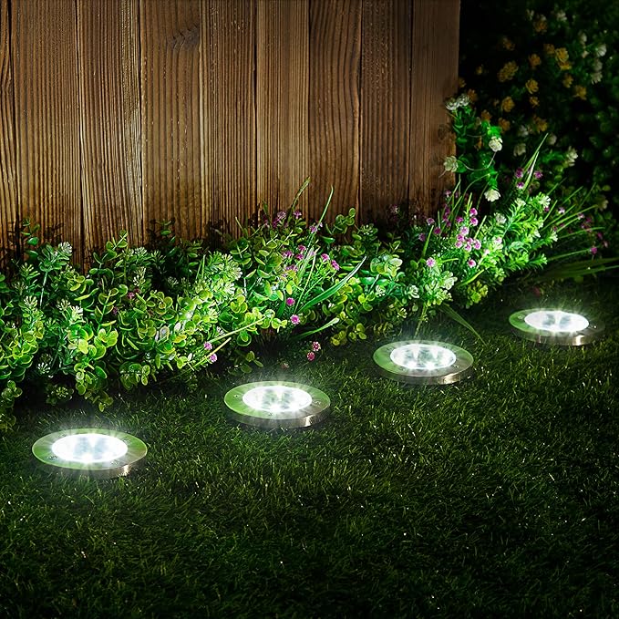 SOLPEX 24 Pack Solar Ground Lights, 8 LED Solar Powered Disk Lights Outdoor Waterproof Garden Landscape Lighting for Yard Deck Lawn Patio Pathway Walkway (White)