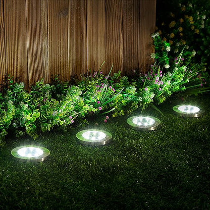 SOLPEX 24 Pack Solar Ground Lights, 8 LED Solar Powered Disk Lights Outdoor Waterproof Garden Landscape Lighting for Yard Deck Lawn Patio Pathway Walkway (White)