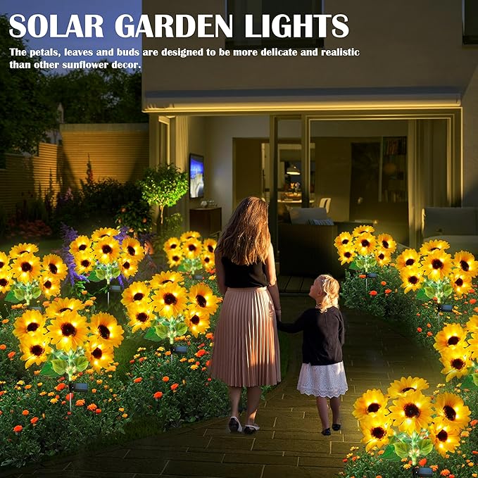 Solar Garden Lights - Solar Sunflower Outdoor Decorative Stake Lights Waterproof, Updated 60 LED Solar Flower | Lumora