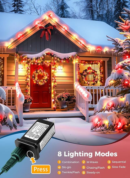C9 Christmas Lights Outdoor Waterproof, 114 Feet 150 LED C9 String Lights with Timer & 8 Light Mode, Connectable Christmas Tree Lights for Indoor Outside Roofline Patio Decoration, Red & Warm White