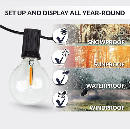 Newhouse Lighting LED G40 String Lights with Weatherproof Technology, 100W Dimmer with Wireless Remote Control, 50ft and 52 (50+2 Free) LED Light Bulbs Included, Warm White (PSTRINGLEDDIM)