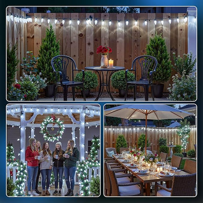 Brightown 2 Pack White C9 LED Christmas Lights Outdoor, 33ft 50 LED Waterproof Strawberry String Lights, Plug-in Extendable Green Wire Lights String for Outdoor Indoor Patio Party Decoration