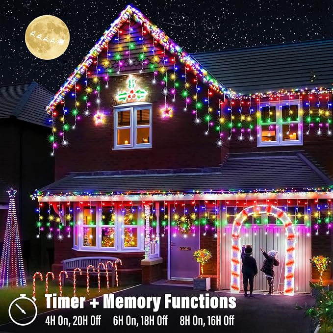 Joomer RGB Christmas Icicle Lights - 66FT Color Changing Outdoor String Lights with Remote Timer, Dripping Blood Effect for Haunted House, Roof, Eaves, Christmas Decor (Non-Connectable)