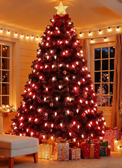 100 Feet Led Christmas Lights, Red and Warm White C9 Christmas String Lights Outdoor, 100 Strawberry Bulbs Connectable UL Certified for Indoor Outdoor Roofline Patio Holiday Party Backyard Decor