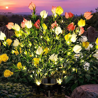 GIGALUMI Solar Garden Lights with Gardenias, LED Garden Decor Carefree Solar Flowers Outdoor Waterproof, Yard Decorations Outdoor, Allergy-Free, Everlasting Light up Flowers for Yard Patio (Set of 3)