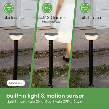 Basin Series - 24.5" Solar Pathway Lights - Walkway Lights for Outside - PIR Sensor & Three Lighting Modes - Rechargeable Battery Lasts Up to 35 Hours - 2700K - Dark Sky Friendly - 4 Pack