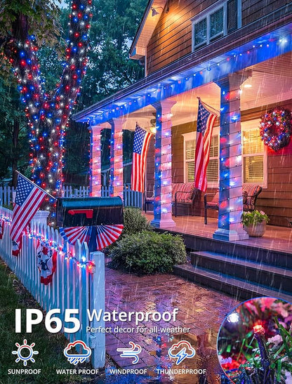 Hopolon Red White and Blue String Lights, 33 FT 100 LED Connectable 4th of July Patriotic Twinkle Lights with Remote,8 Modes Plug in Independence Day Light for Home Party Holiday Tree Xmas Decoration