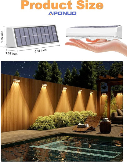 APONUO Solar Fence Lights Outdoor Waterproof, Fence Lights Solar Powered, 12 RGB Color Modes & Warm White & Cool White, Fence Solar Light Outdoor for Backyard, Patio, Wall, Deck, Yard（8 Pack, White）