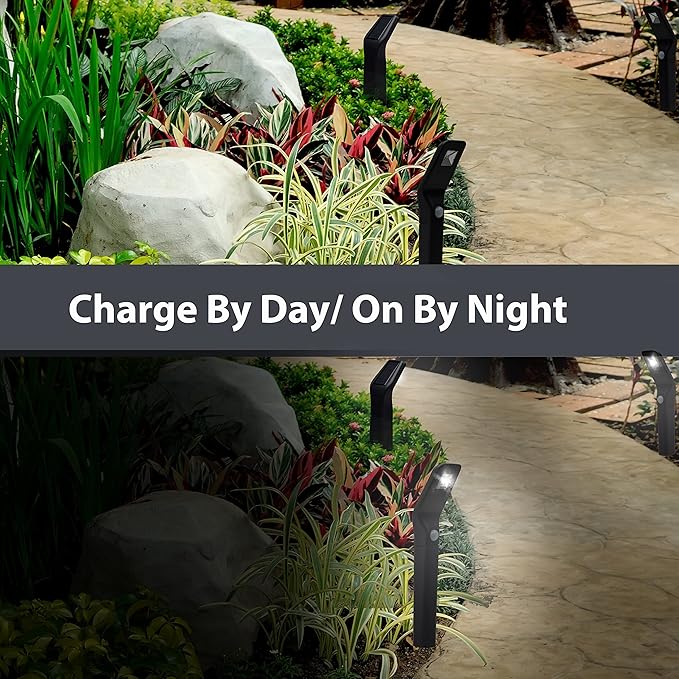 Morvat LED Auto Solar Powered Outdoor Path Lights with Watertight Lens for Garden Yard & Pathway, Bright Waterproof Landscape & Patio Lighting, Dusk to Dawn (Motion - Small)