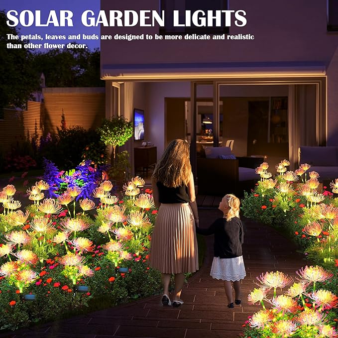 Solar Garden Lights, Solar Flowers Lights with Glowing Flowers & Stems, Solar Lights Outdoor for | Lumora