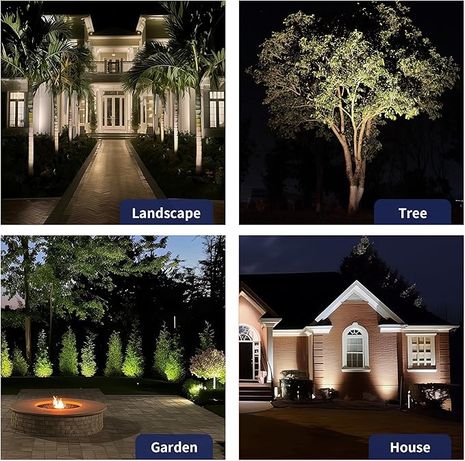 Gardenreet Brass Landscape Lighting Black, Low Voltage Spotlights Outdoor, 12V LED Wired Uplights, Waterproof Spot Lights for Outside Trees, with 5W 4000K Natural White MR16 Bulb (4 Pack)