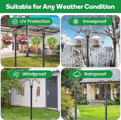 BEAU JARDIN Double Shepherds Hooks for Outdoor 76”2 Pack + 8 Pack Solar Pathway Lights