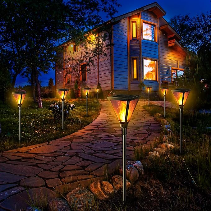 iBaycon 2 Pack 28" Solar Flame Torch Lights, Flickering Flame Garden Lights Outdoor Waterproof, Solar Pathway Light | Lumora