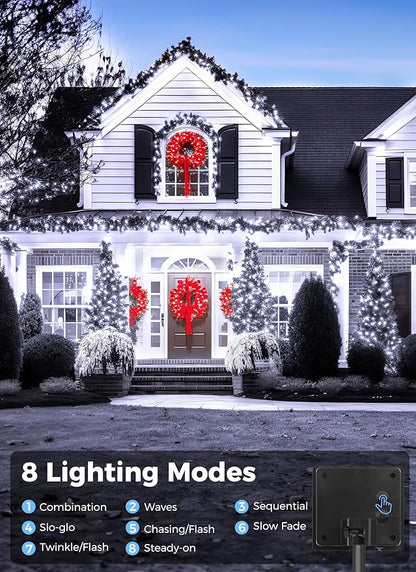 Solar Lights Outdoor Waterproof, 2 Pack Total 144FT 400 LED Solar Powered String Lights with 8 Lighting Modes, Solar Patio Lights, Solar String Lights for Outdoor Outside Tree Balcony, Pure White
