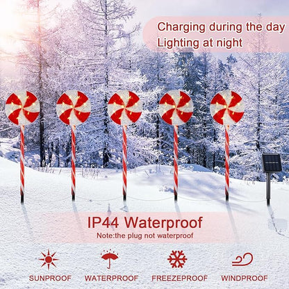 Bencailor 10 Pcs Christmas Pathway Marker Light Xmas Red and White Lollipop Solar Powered Light Christmas Outdoor Decoration Candy Cane Driveway Plugin for Yard Patio(Novel)