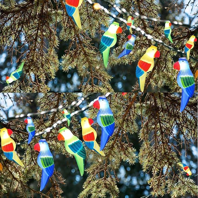 Outdoor Parrot String Lights, 8.5Ft Tropical Themed LED Patio String Lights with 10 Multicolor Birds Lights, Hanging Novelty Garden Lights for Outdoor Patio Deck Backyard Trees Stair Rails Decoration