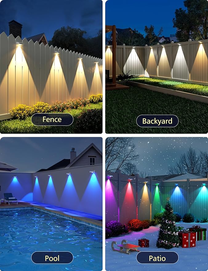VOLISUN Solar Fence Lights, Fence Lights Solar Powered, IP65 Waterproof LED, RGB Color - Outdoor Path Light | Lumora