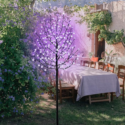 FUCHSUN 6 FT 200 LED Solar Cherry Blossom Tree Light, Lighted Garden Tree Outdoor Pathway Lights for Patio Yard Wedding Festival Home Christmas Decoration (Purple)