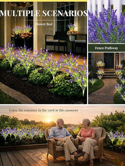 GIGALUMI Solar Garden Lights with Lavender, LED Garden Decor Carefree Solar Flowers Outdoor Waterproof, Yard Decorations Outdoor, Allergy-Free Everlasting Light up Flowers for Yard Patio (Set of 4)
