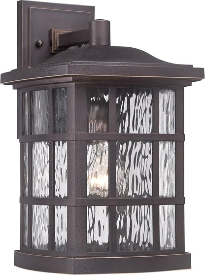 Quoizel Stonington Outdoor Wall Lantern, Coastal Armour 15.5 Inch 1-Light Palladian Bronze Vintage Wall Sconce, Clear Water Glass, 100W, Decorative Outside Lights for Patio, Porch, Garage or Yard
