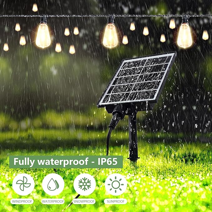 100FT Solar String Lights, Waterproof Solar Powered Patio Lights, 3 Light Modes with Remote & USB Port, 30 LED | Lumora