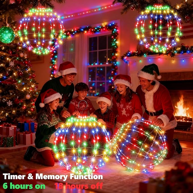 Joomer 2 Pack Christmas Big Ball Lights, 20IN & 18IN Foldable Metal Sphere Lights Waterproof - Outdoor String Light | Lumora