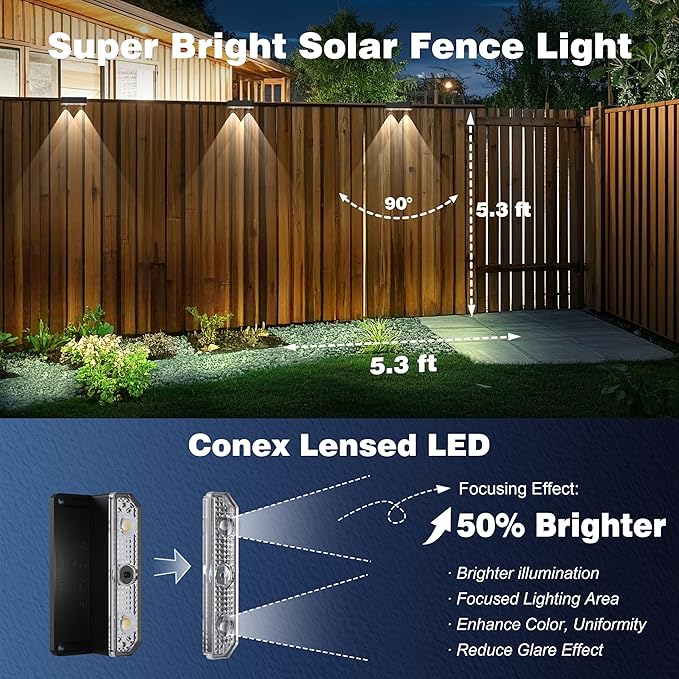Peasur Solar Fence Lights Outdoor, 8 Pack Step Light Solar Powered, Waterproof LED Deck Lights for Stairs Railing | Lumora
