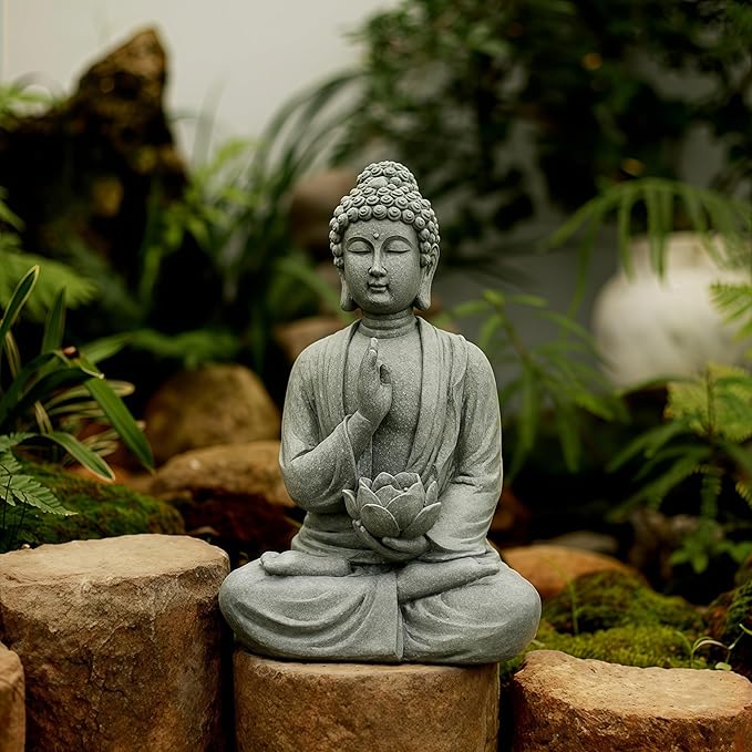 FENGSHUI-CAISHEN Solar Buddha Statue Outdoor, Waterproof Outdoor Solar Light for Garden, Solar Garden Decor, Zen Accessories, Patio Buddha Decor (B)