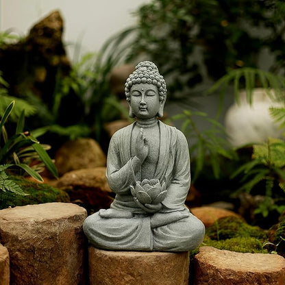 FENGSHUI-CAISHEN Solar Buddha Statue Outdoor, Waterproof Outdoor Solar Light for Garden, Solar Garden Decor, Zen Accessories, Patio Buddha Decor (B)