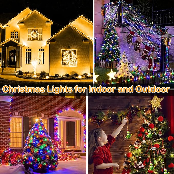 Decute 800Leds 272FT Colors Changing Christmas String Lights 4 Colors in 1 Strand 11 Modes, Waterproof Indoor Outdoor Tree Fairy Lights Warm White & Multicolor with Timer Remote