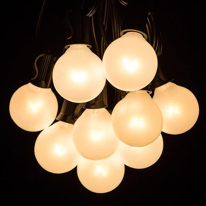 Hometown Evolution, Inc. White Pearl Outdoor Patio Globe String Lights (10 Foot, G40 White Pearl 1.6" Bulbs - Black Wire)