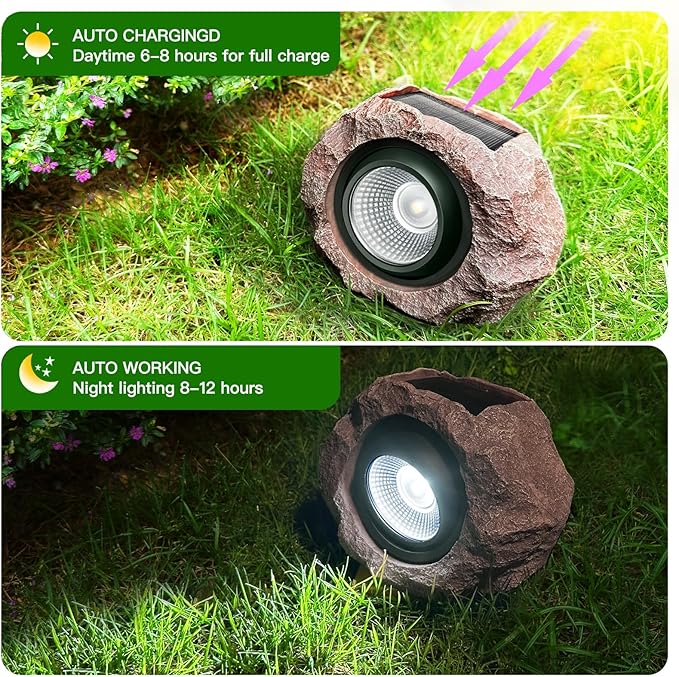 Timeflies Solar Rock Lights Outdoor, 1 Pack Super Bright Solar Spot Lights Outdoor IP65 Waterproof Yard Lights, Auto On/Off Garden Lights for Paths, Sidewalks, Yards, Landscapes, Patios