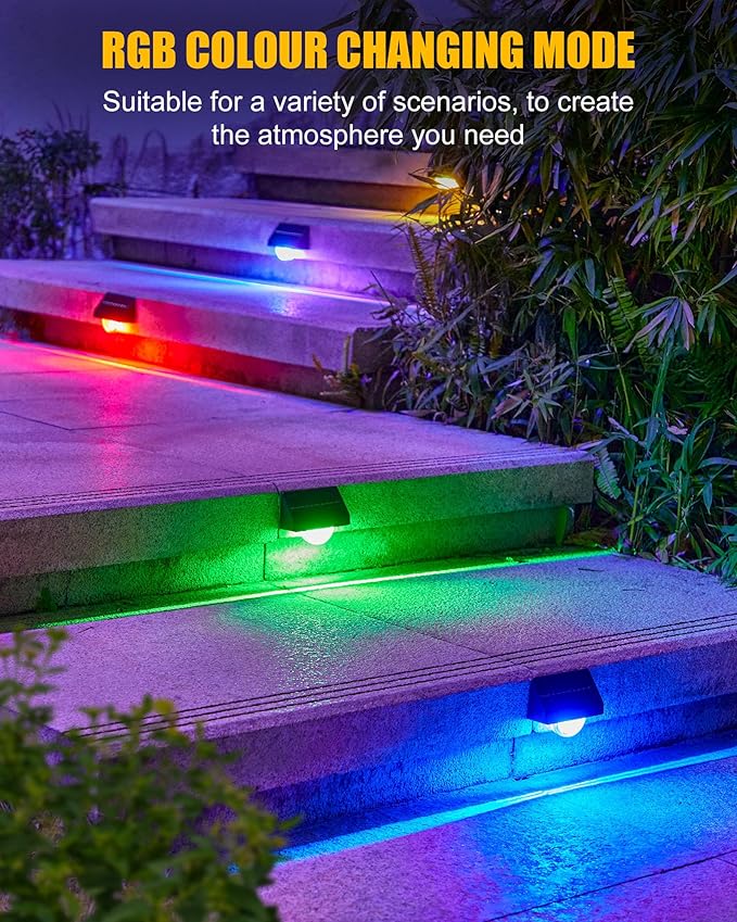 Brightown Solar Stair Lights Outdoor, Solar Step Lights Outdoor Waterproof IP68, Multiple Color Modes Outdoor Step Light for Garden Stair, Front Step, Front Porch, Deck, Sidewalk and Pool