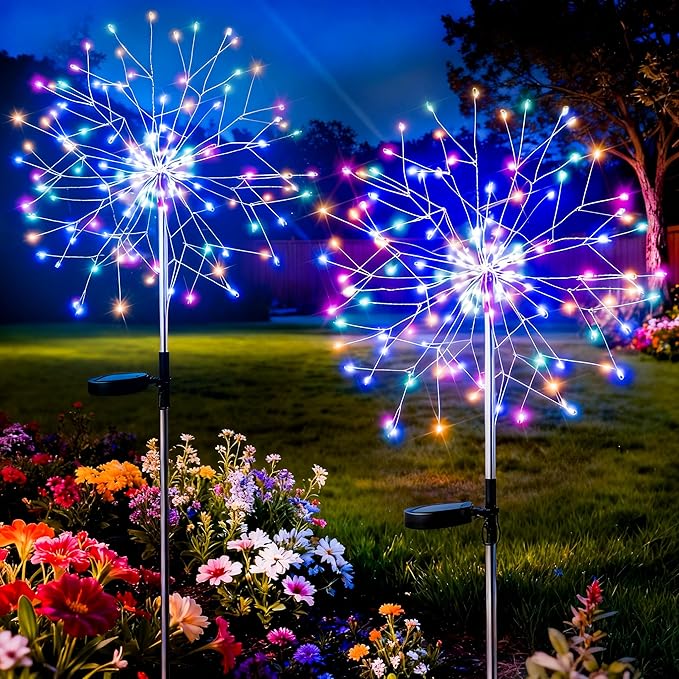 210 LED Solar Firework Lights, 8 Modes Solar Garden Lights Outdoor Waterproof Decorative, Multicolor Fairy Light for Yard, Patio, Pathway Walkway Party Wedding Christmas Decor