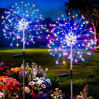210 LED Solar Firework Lights, 8 Modes Solar Garden Lights Outdoor Waterproof Decorative, Multicolor Fairy Light for Yard, Patio, Pathway Walkway Party Wedding Christmas Decor