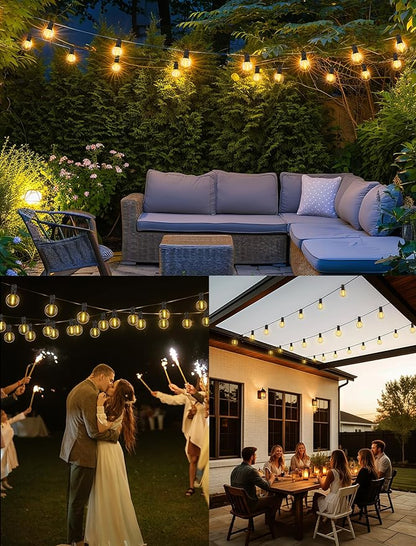 50FT LED Outdoor String Lights, G40 Globe Christmas String Lights Waterproof with 25 Warm White Bulbs & 2 Spare, Connectable Hanging Lights for Patio Backyard Porch Christmas Party Decor