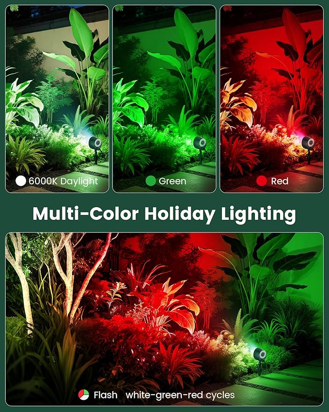 SURAIELEC Dusk to Dawn Christmas Spotlight Outdoor, Red & Green Decorative LED Landscape Spotlights with Timer | Lumora