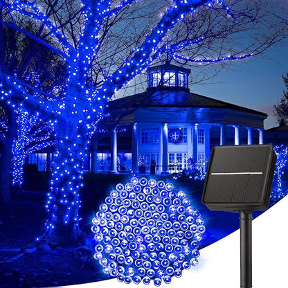 Minetom Solar String Lights Outdoor, 40FT 100 LED String Lights Solar Powered with 8 Lighting Modes, Waterproof Solar Patio Lights, Solar String Lights for Outside Tree Yard Halloween Decoration, Blue