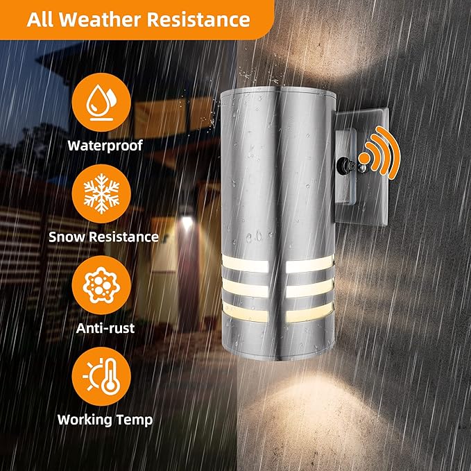 Outdoor Wall Lights, Exterior Dusk to Dawn Sensor Wall Lanterns, Stainless Steel Front Door Lights with E26 Base | Lumora