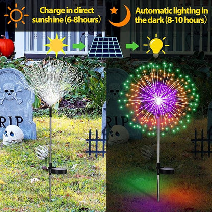 4th of July Decorations Outdoor 4 Pack Colored Solar Firework Lights with 180 LED Patriotic Solar Lights 8 Lighting Modes for Yard Pathway Garden Patio Party Decorations(Green, Orange, Purple)