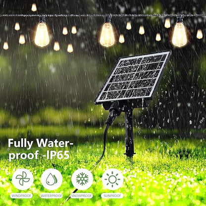 Solar String Lights Outdoor Waterproof 60 FT with Remote Control, 18 LED Shatterproof Bulbs, USB Charging, 3 Light Modes, Dimmable for Patio Garden Camping Backyard